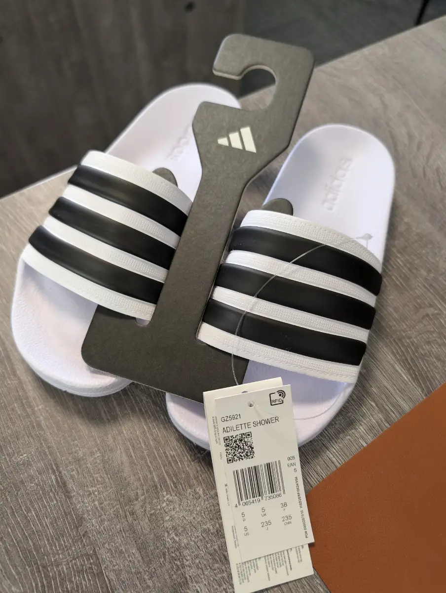 Brand New Adidas Adilette Shower Slides White/Black - UK 5 (BNWT)