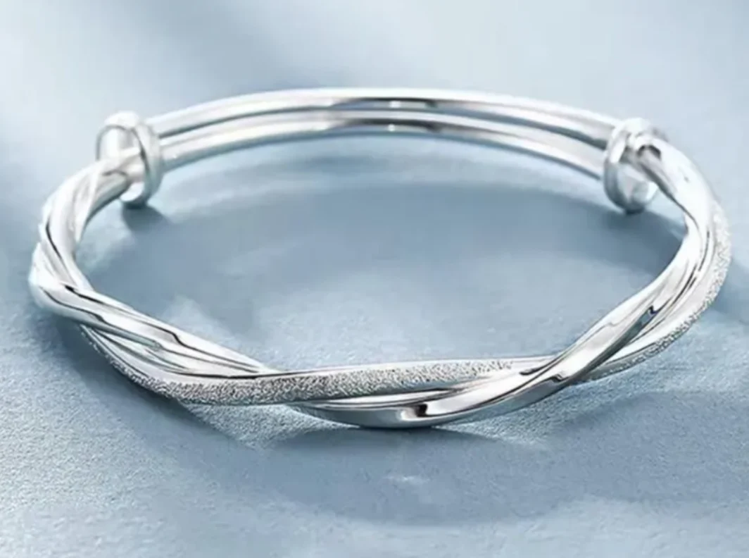Sterling Silver Twist Bangle Bracelet – Adjustable Women's Wedding Jewelry