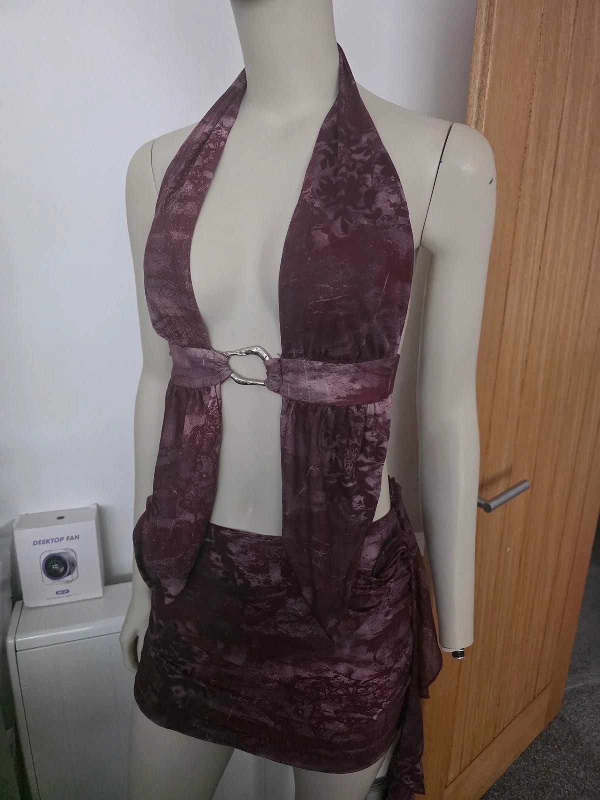 Purple Halter Neck Cut Out Open Back Mini Dress