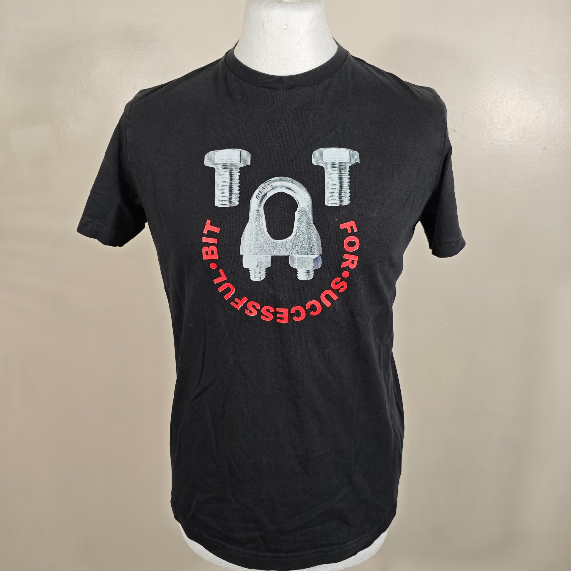 Diesel Graphic T Shirt Black Industrial Logo Tee Size Medium