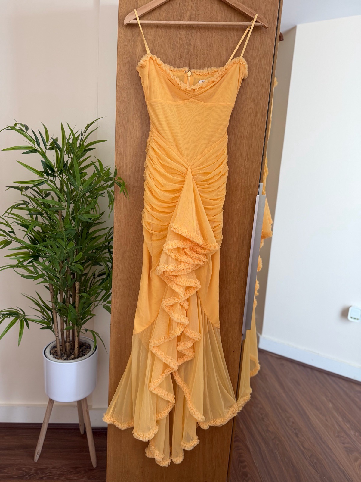 Gabbi apricot/yellow ruffle front maxi dress