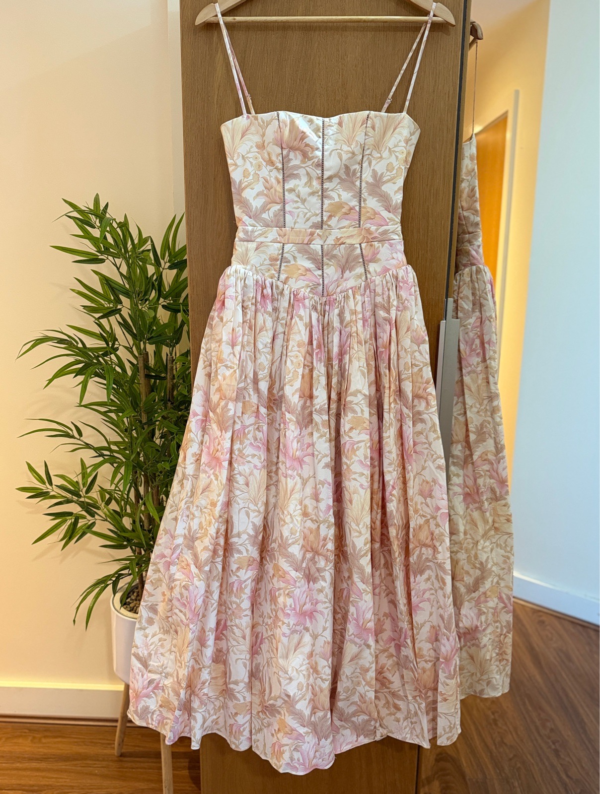 YSABELLA Peach Floral Print Stretch Cotton Midi Sundress