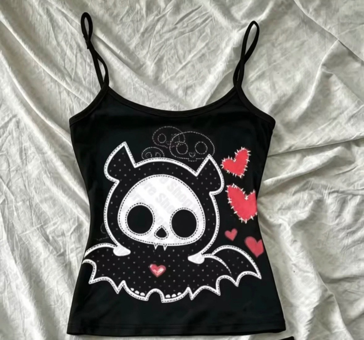 Black red skelanimals skull tank top cami vest cute spooky scene emo goth Y2K alt alternative S