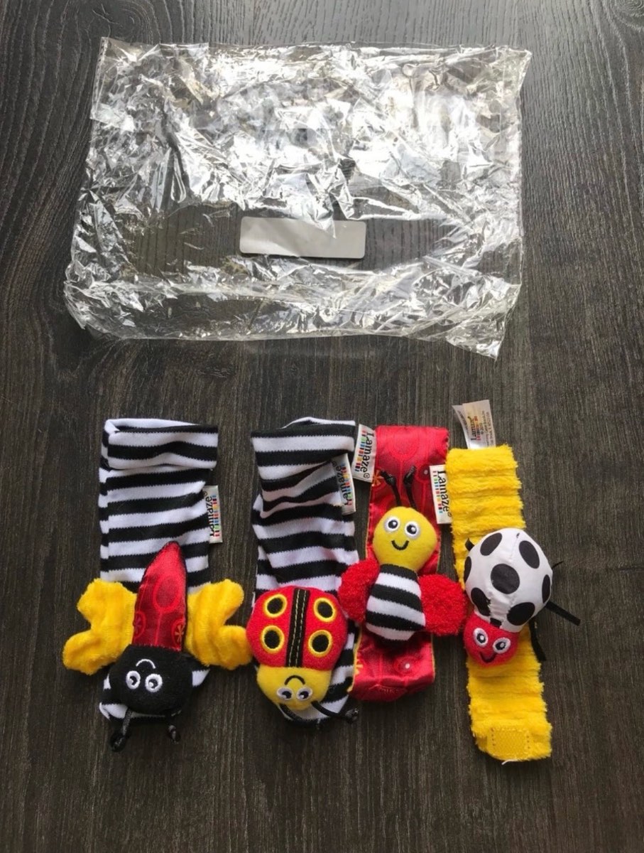 Lamaze garden bug rattle set wrist rattles socks educational plush toys multi colour rainbow stripe