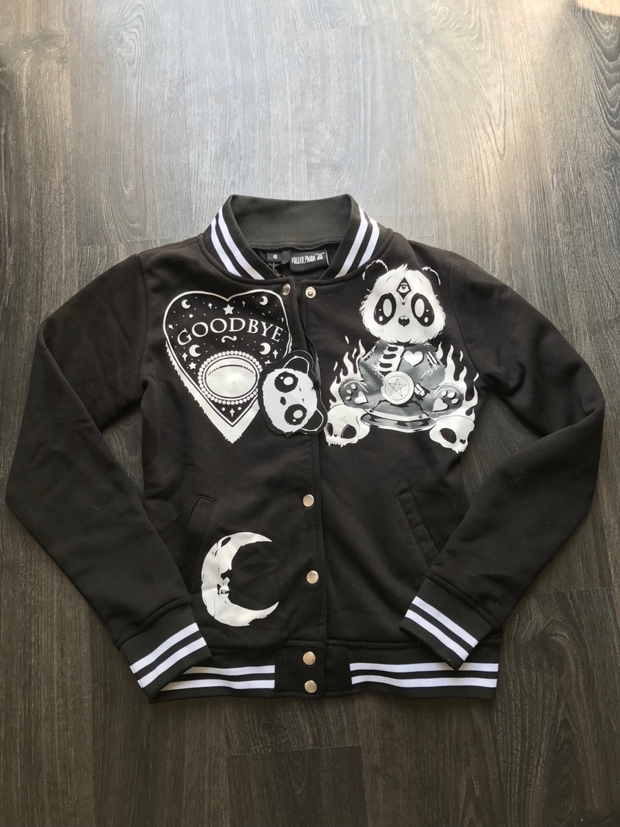 Killer panda black white varsity jacket hoodie witch emo alt scene 2000s Y2K cute spooky top S
