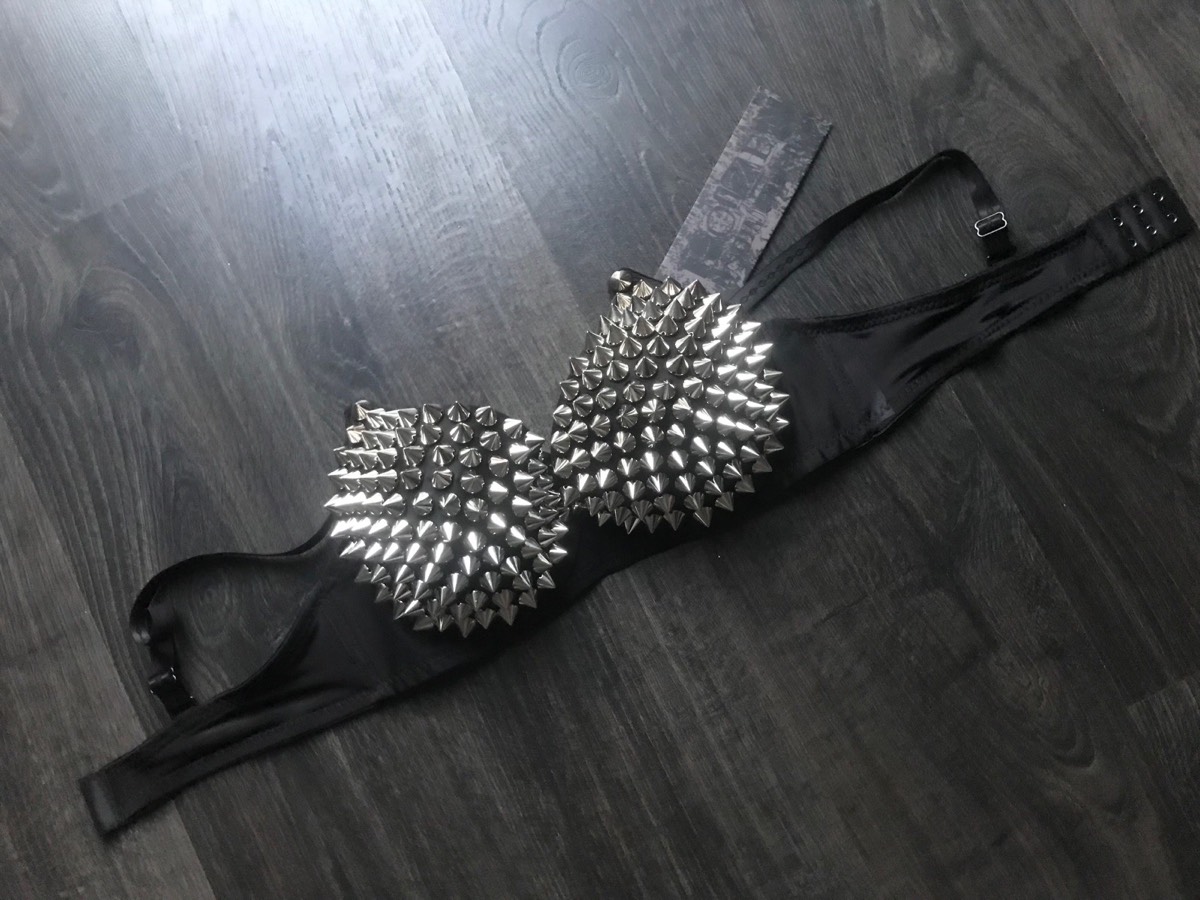 Poizen industries black silver spike bra studded bralette top rave club punk alt emo scene S