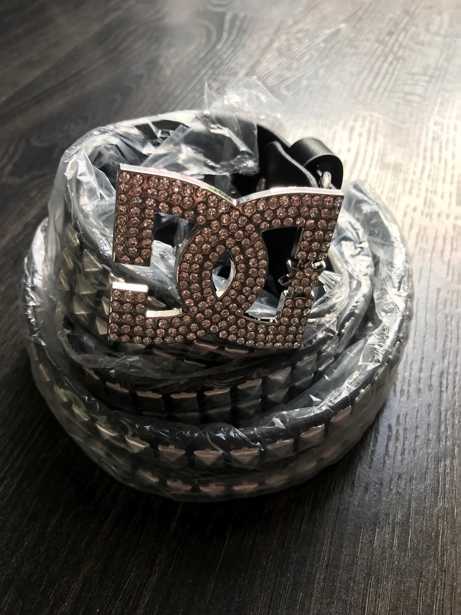 Black DC Shoes silver 3 row studded belt skater pop punk emo alternative scene 2000s Y2K accessories