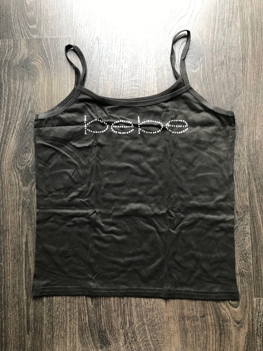 Black Bebe vest top cami T shirt tee 2000s Y2K emo scene alt alternative S