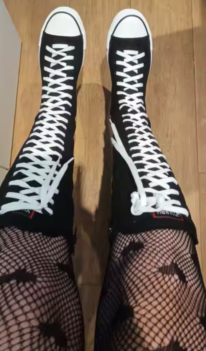 Black white knee high top converse canvas shoes festival party gothic emo scene alt 2000s Y2K 5