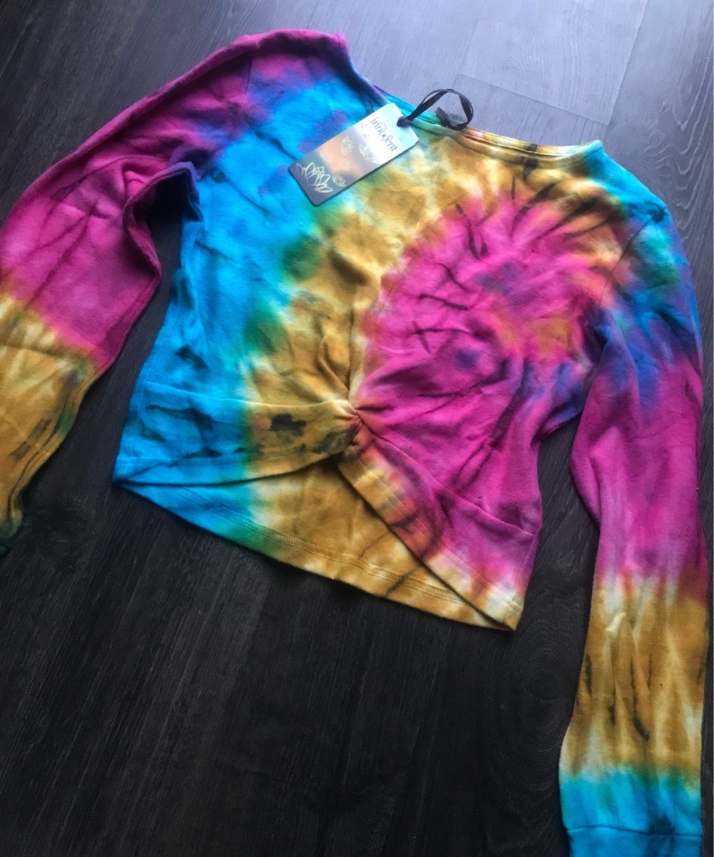 Innocent lifestyle rainbow multi colour crop top cropped sweater festival hippie boho alt emo Y2K S