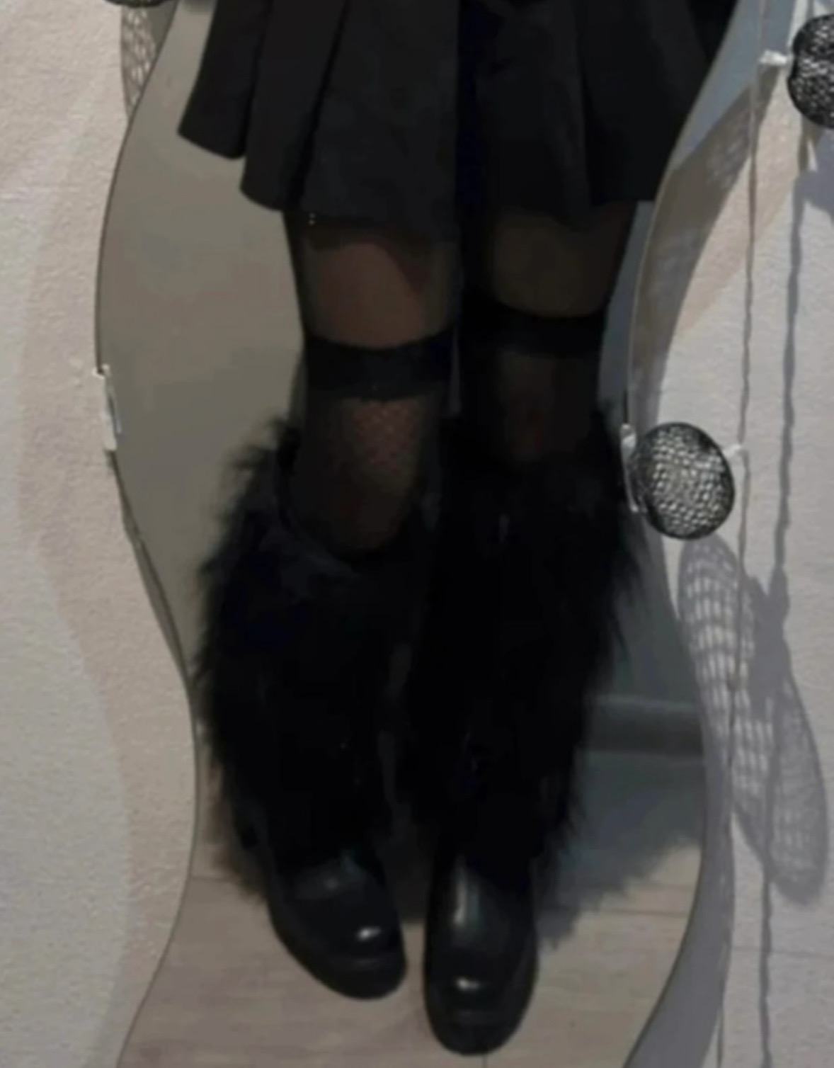 Black faux fur leg warmers fluffy socks soft gothic emo alternative rave festival gig party cosplay