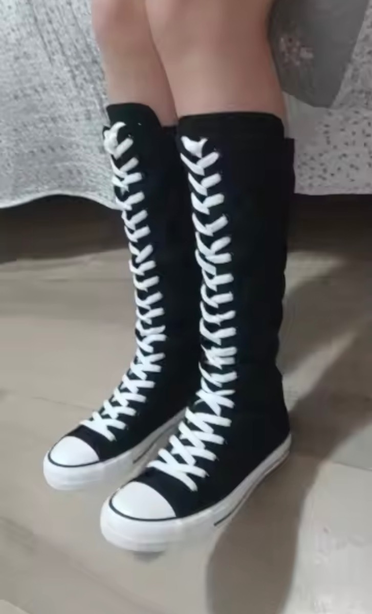 Black white knee high top converse canvas shoes festival party gothic emo scene alt 2000s Y2K 4