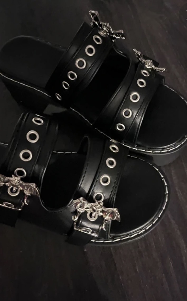 Black platform sandals silver bats bat shoes gothic punk emo alt demonia festival grunge summer 5