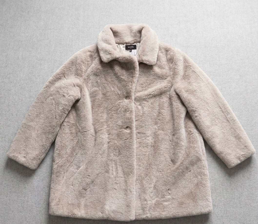 Women’s Beige Faux Fur Teddy Coat Jacket Soft Warm Winter Size UK 22