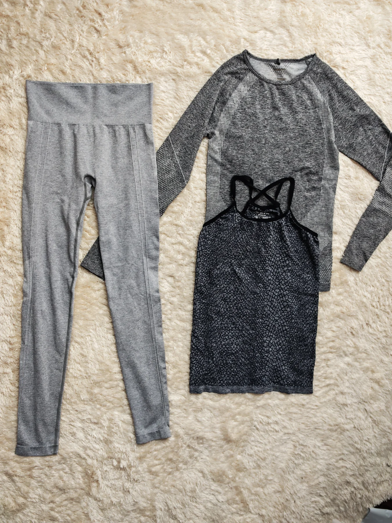 3pcs Workout grey and black Camis, long sleeve top, legins size 10-12