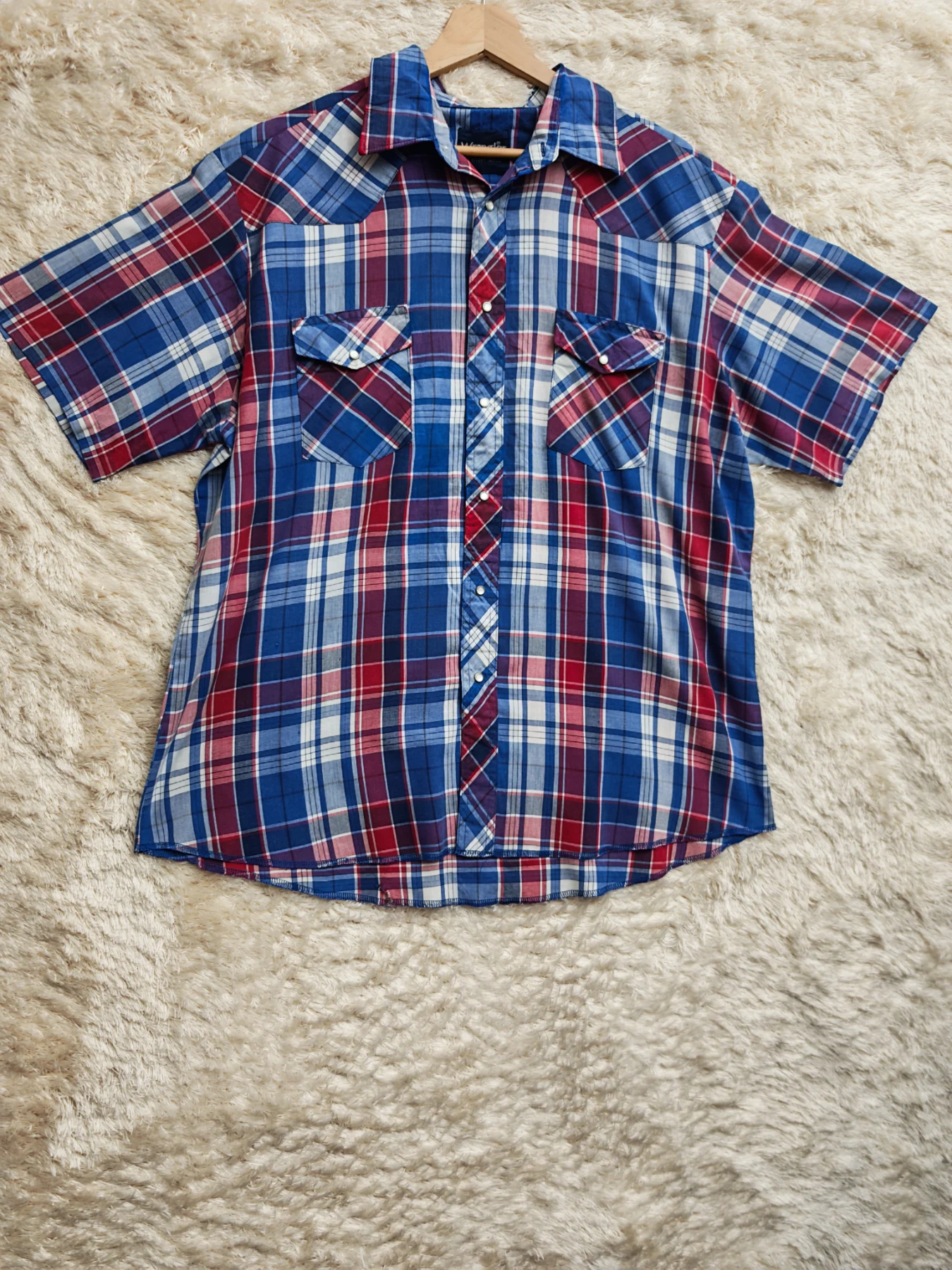 Vintage Wrangler Plaid Western Snap Shirt (Short Sleeve) size XL