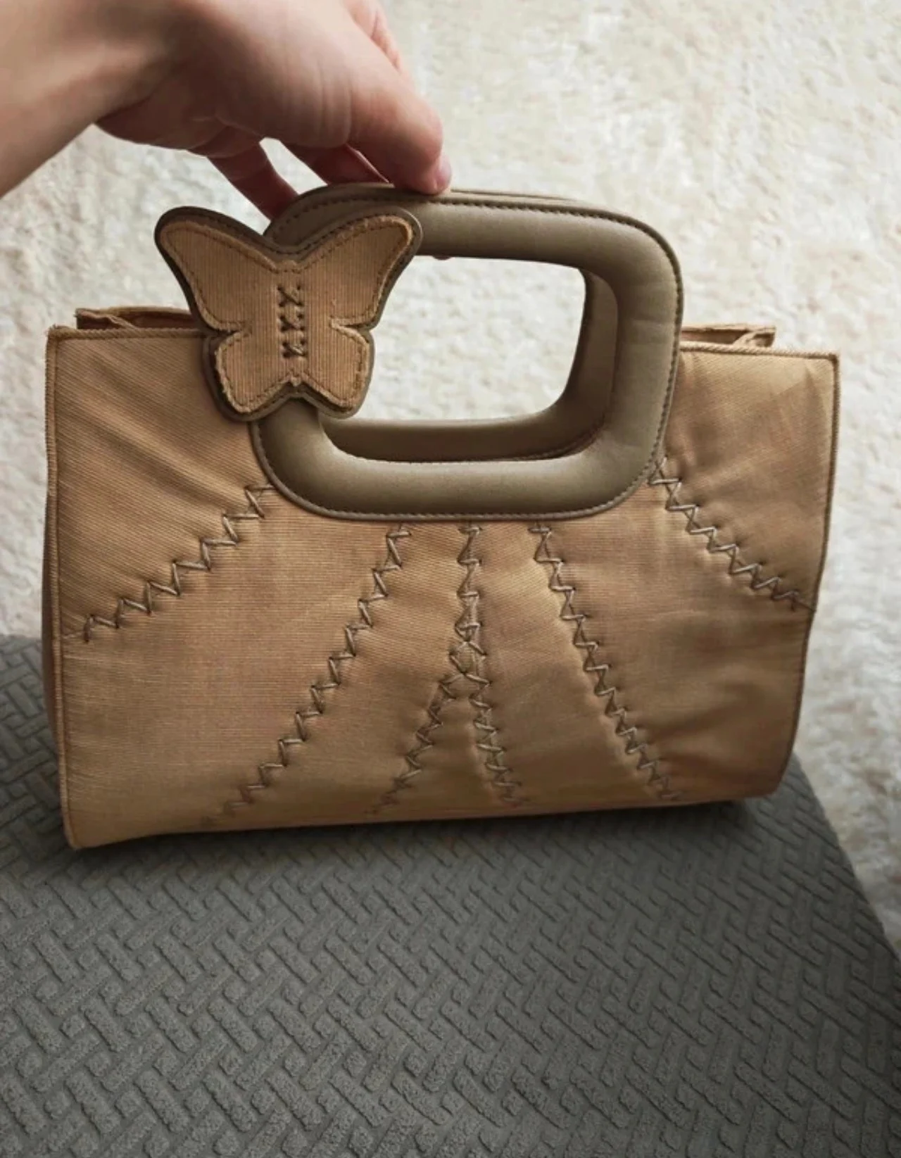 River Island cream beige y2k vintage hand bag with little butterfly