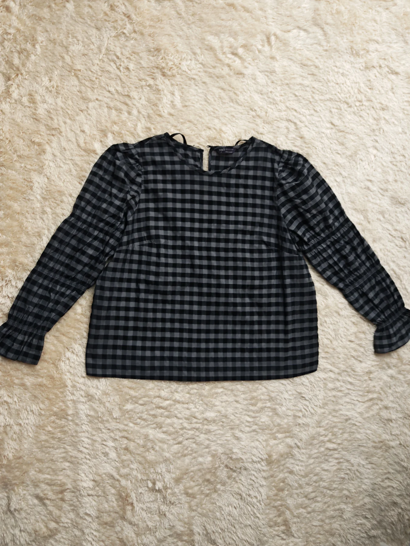 Marks and Spencer black and grey checkered blouse size 16