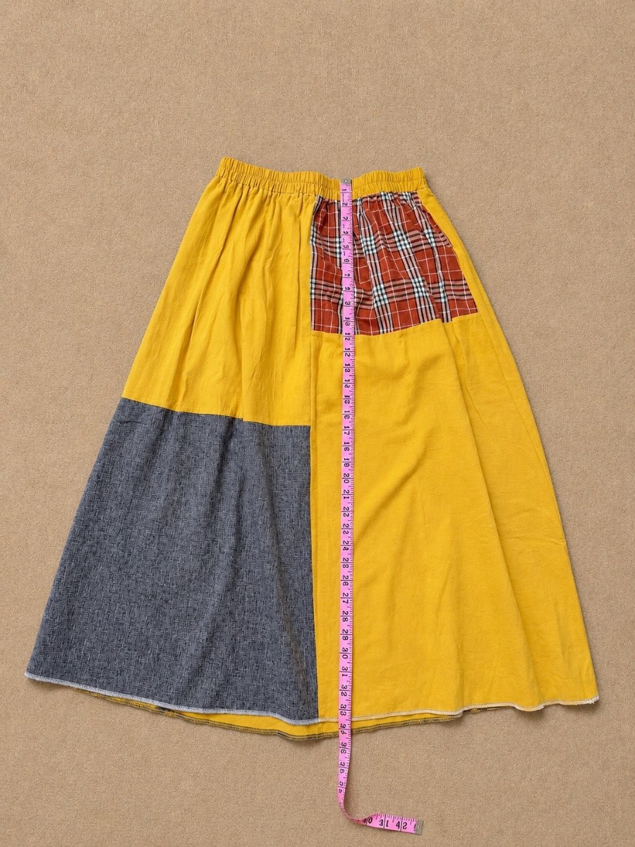 🆕 Zanzea Patchwork Mustard Yellow Boho Maxi Skirt XXL Cottagecore Festival Linen Look