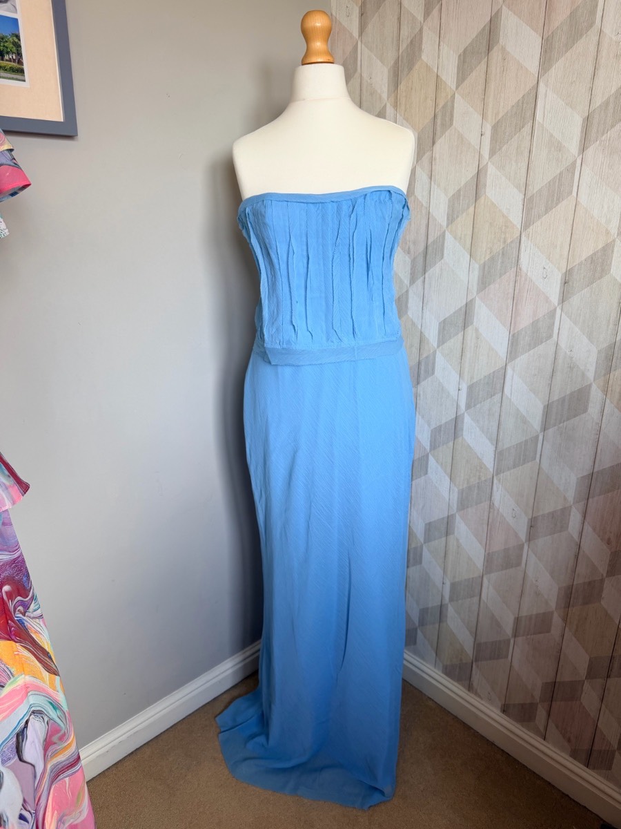 ASOS DESIGN Strapless Sky Blue Maxi Dress UK 18 Wedding Guest Prom Bridesmaid Occasion