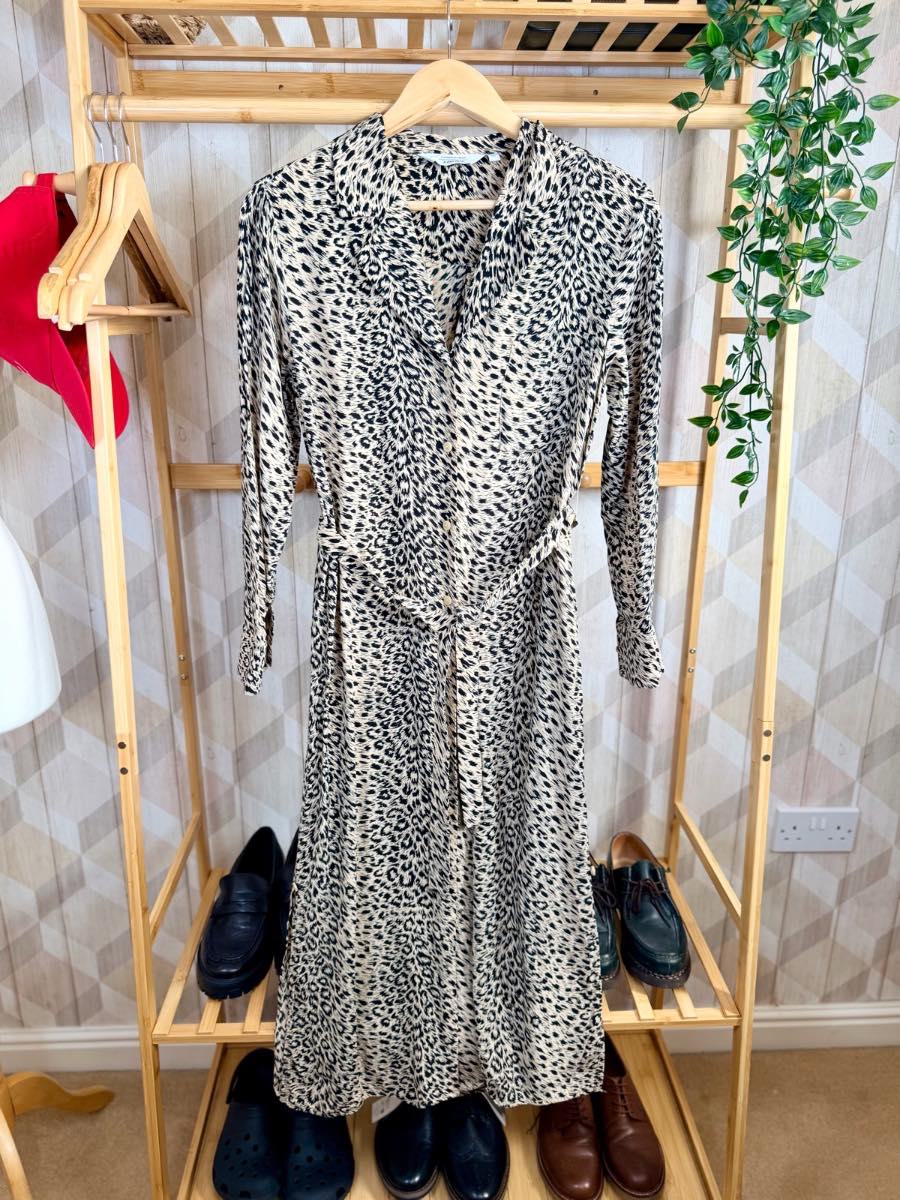 & Other Stories Leopard Print Shirt Midi Dress UK 6 Belted Animal Print Viscose