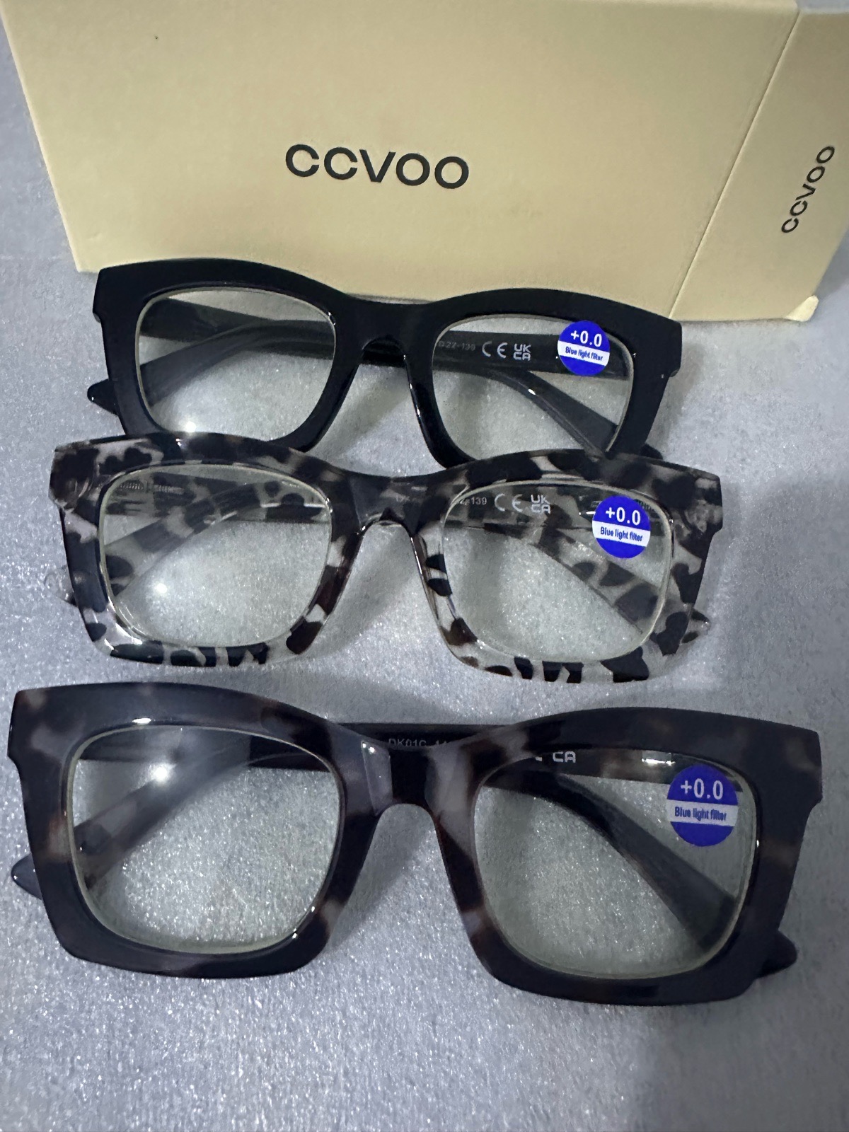 CCVOO Reading Glasses 3-Pack | +0.0 Blue Light Filter | Fashion Frames | New in Box