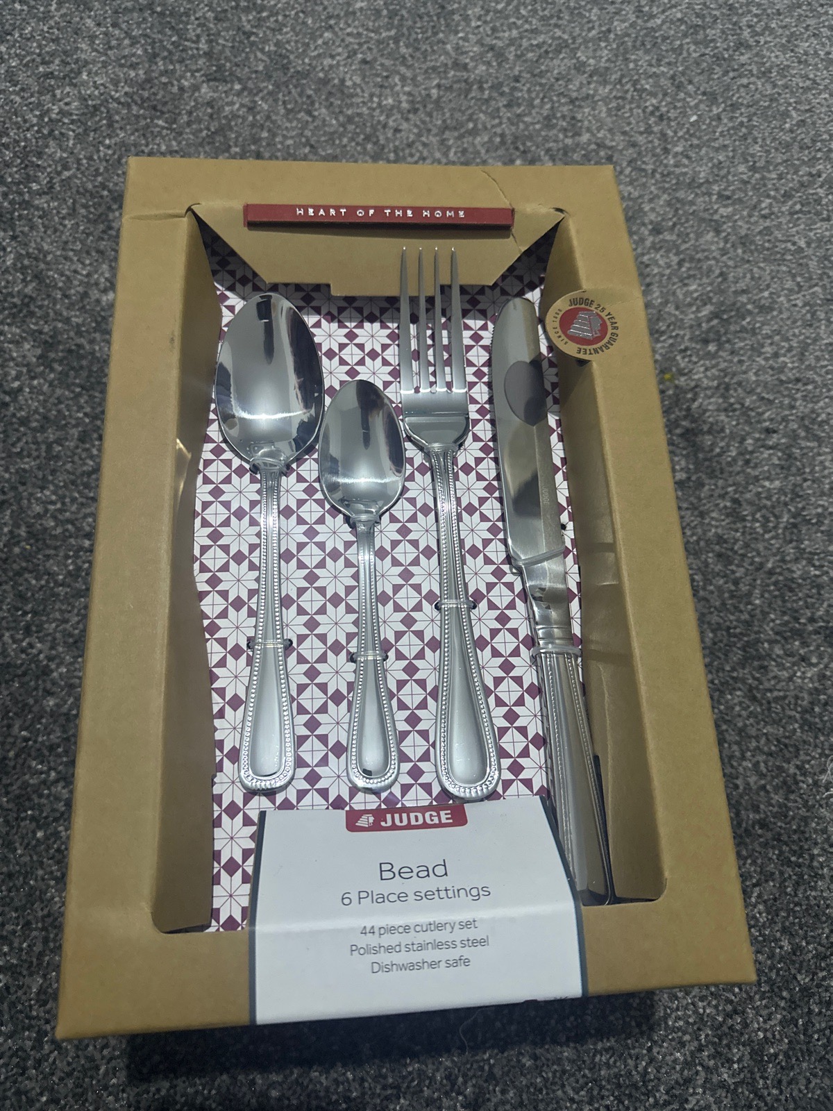 Judge Bead 44-Piece Cutlery Set | 6 Place Settings | Polished Stainless Steel | Dishwasher Safe