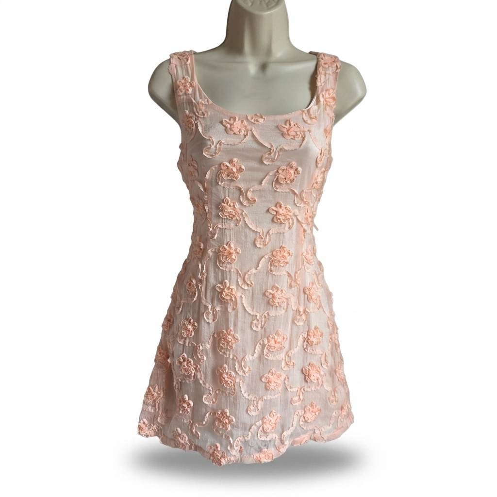 Cult Beulah Dress Pink peach 3D Floral Textured Sleeveless Mini Dress Size