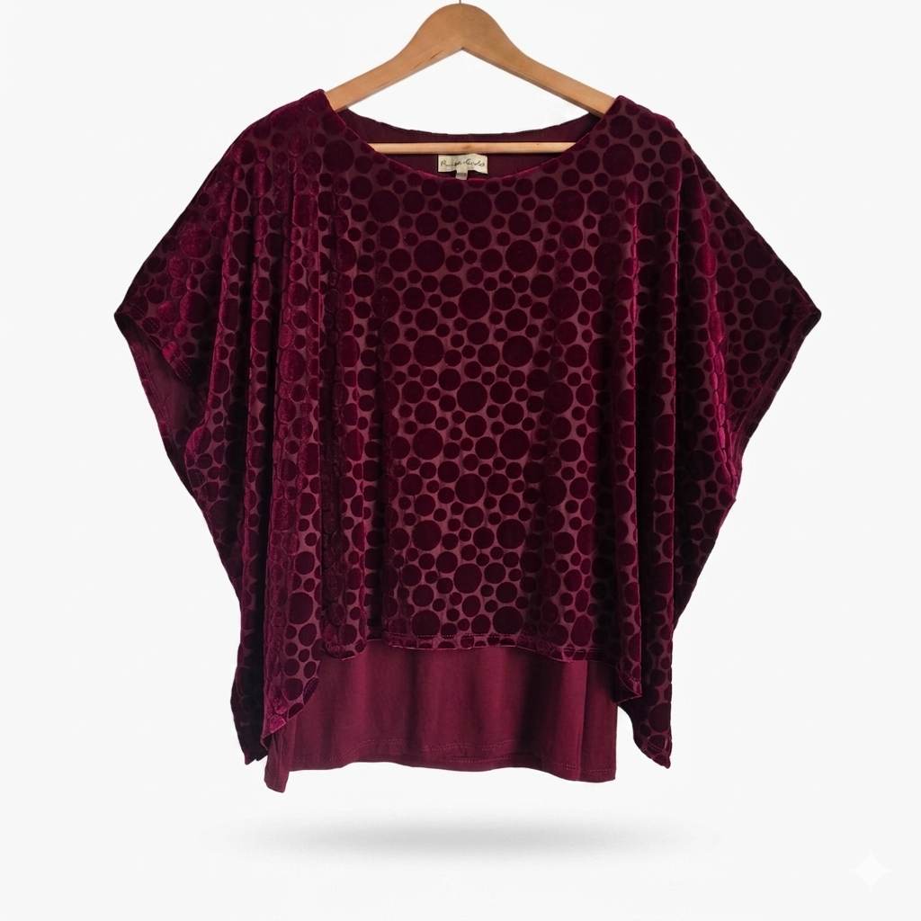 Title: Phase Eight Burgundy Velvet Polka Dot Layered Top - Women's UK 16