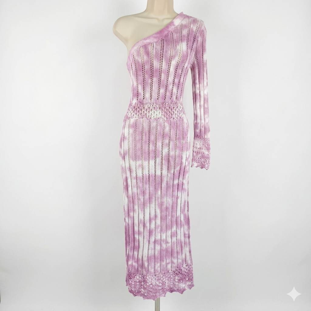 River Island Pink Tie-Dye One-Shoulder Knitted Midi Dress UK 10 / US 6