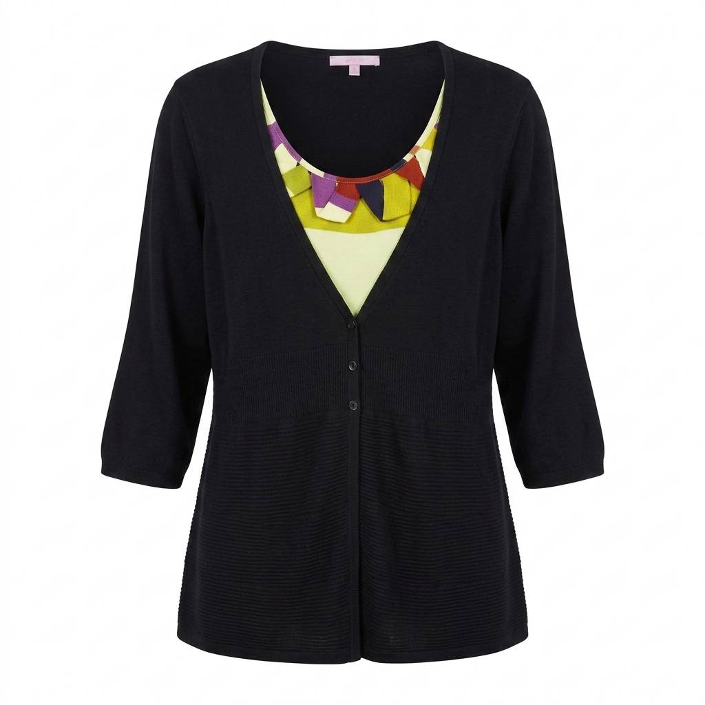 Marks & Spencer Per Una Cardigan Size 18 Navy Multi-Colored Layered Look