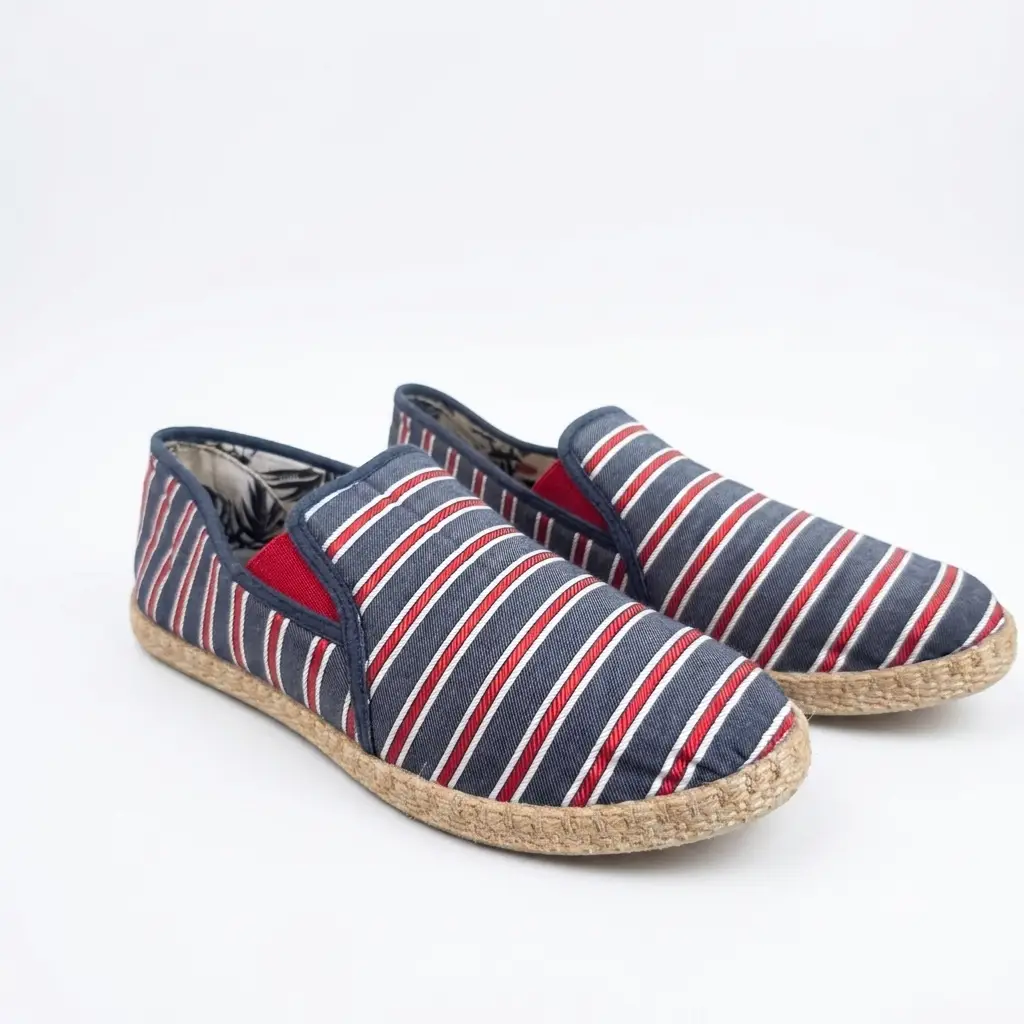 Men's Flossy Style Striped Espadrilles - Navy/Red/White - Size EU 42 - Made in Spain