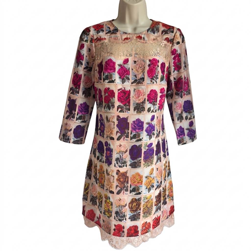 Ted Baker Rose Floral Print Dress with Lace Trim - Size 8 rare