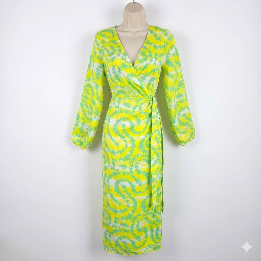 River Island Women's Green Tie-Dye Wrap Dress - Size UK 8 (US 4)