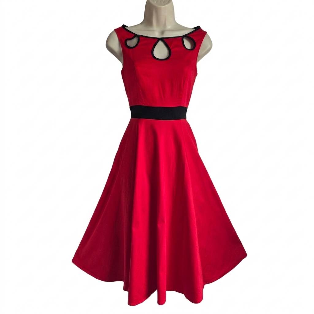 Hearts & Roses Red Retro Dress with Cutout Detail - UK Size 8
