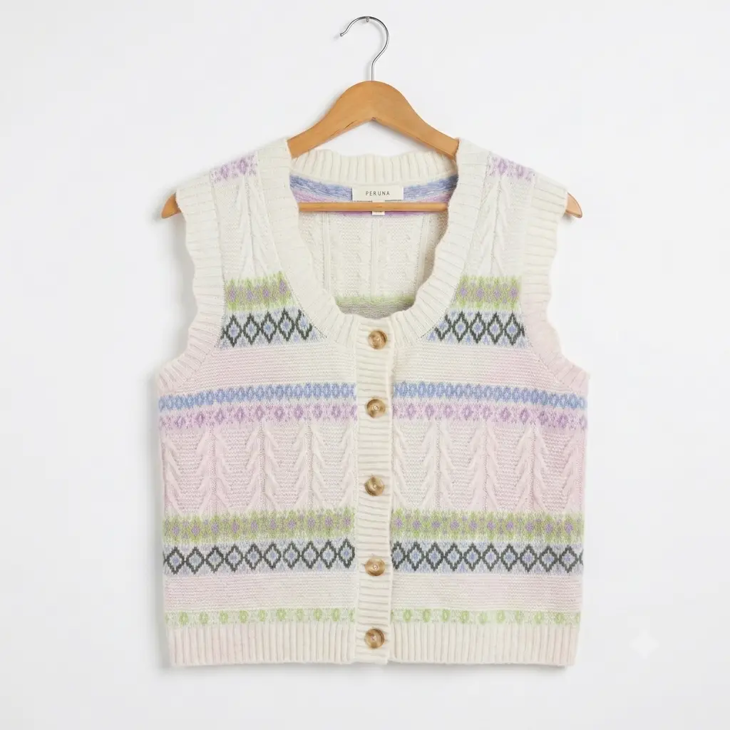 Marks & Spencer Per Una Womens Button Front Sweater Vest Fair Isle Knit UK 12