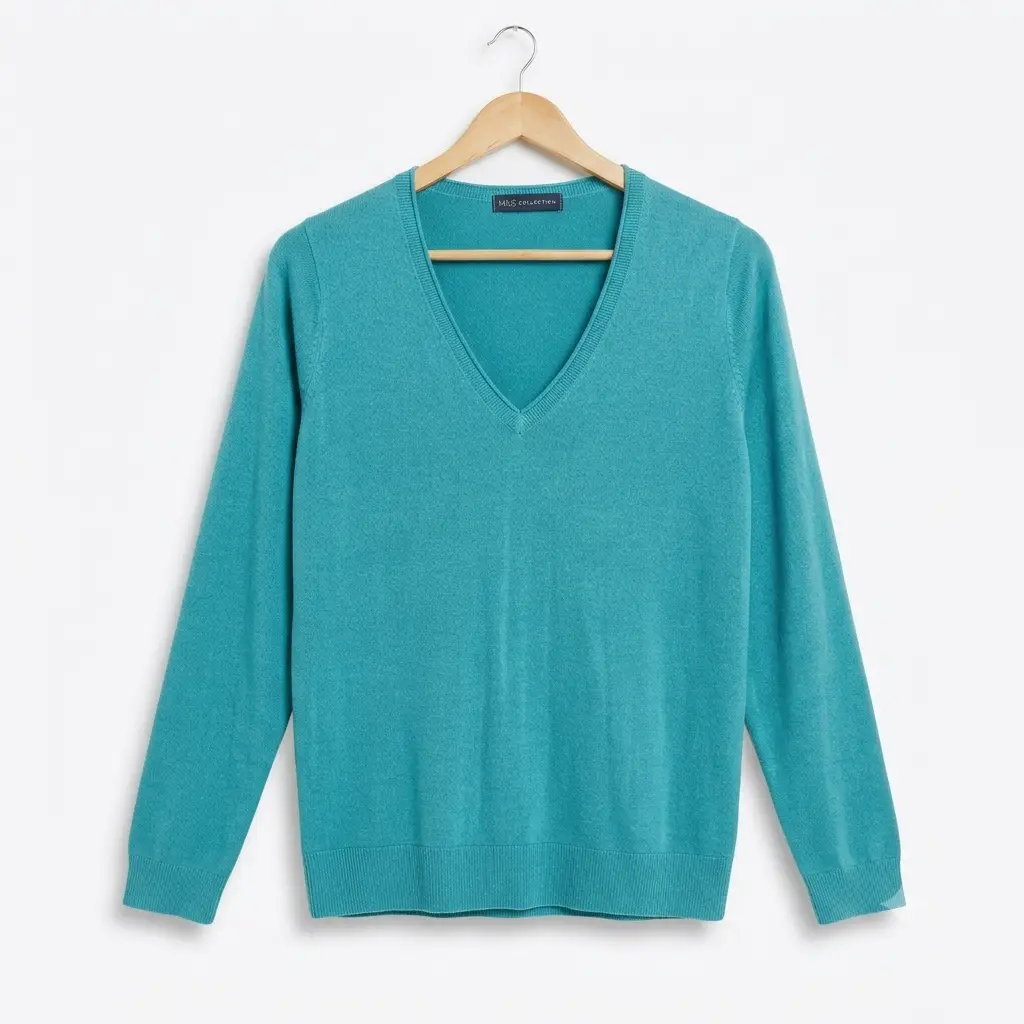 M&S Collection Women's V-Neck Jumper Sweater Jade Green Size UK 16