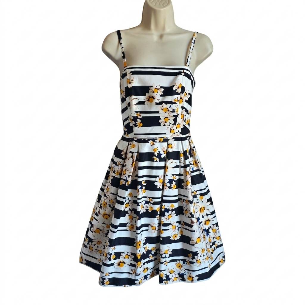 Myleene Klass Floral Daisy Print Striped Dress - Women's UK Size 8 - NWT