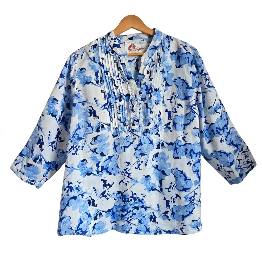 Rocha John Rocha Blue Floral 100% Linen Top Size 16 Designers at Debenhams
