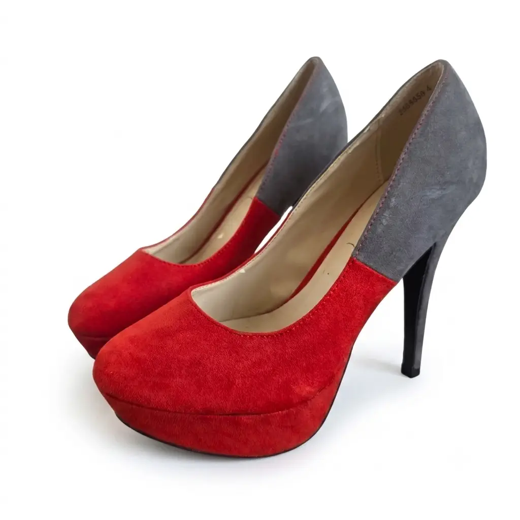 Vintage new look Women's Red and Grey Suede Platform High Heel Shoes - Size 7 (EU 40)