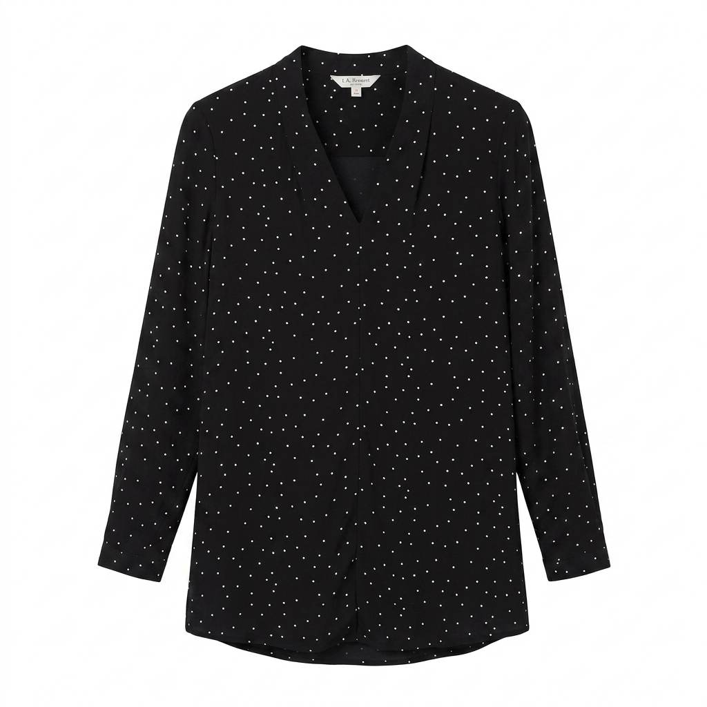 L.K. Bennett Black Cream Polka Dot Blouse Long Sleeve V-Neck Size UK 10