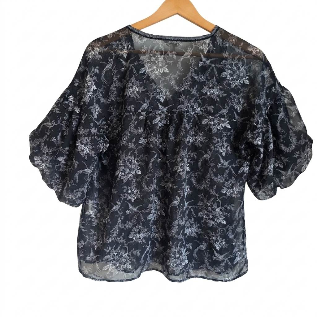 Max Studio London Women’s Black Floral Sheer Blouse Size XS