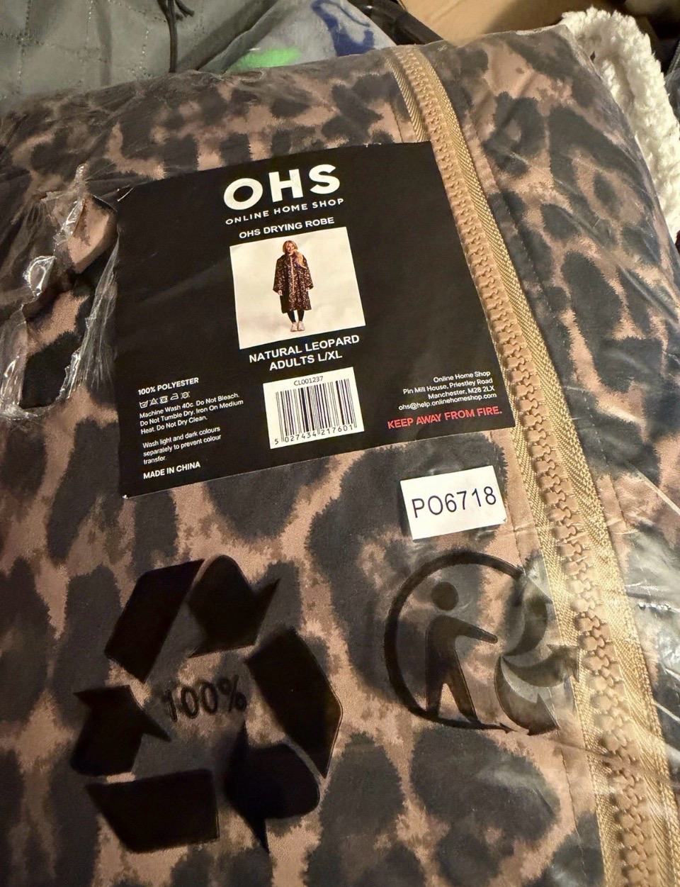 Ohs drying robe leopard print Sherpa lined briwn