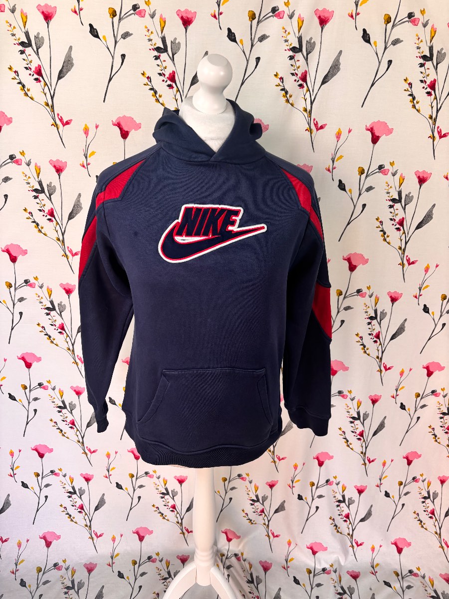 Nike Vintage Y2K Navy & Red Logo Hoodie – Kids XL (Fits Adult XS/S)