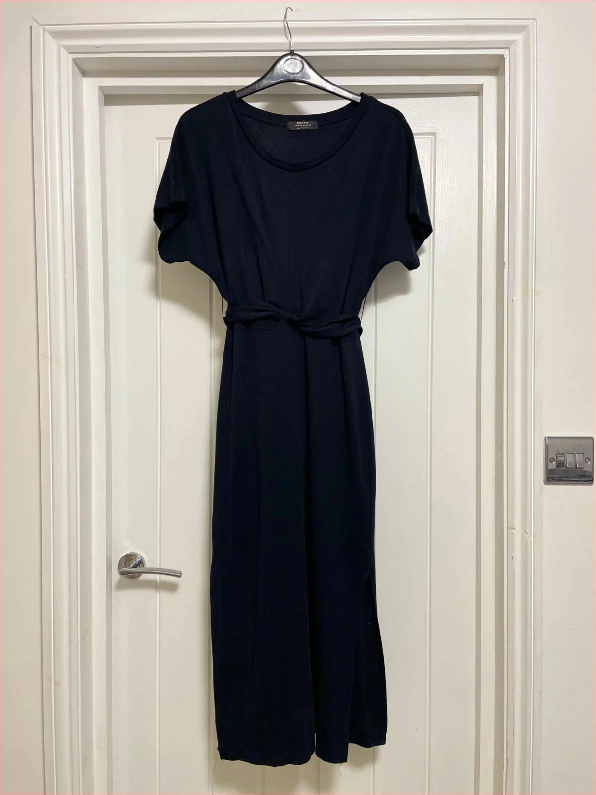 Bershka tie waist black short sleeve midi dress