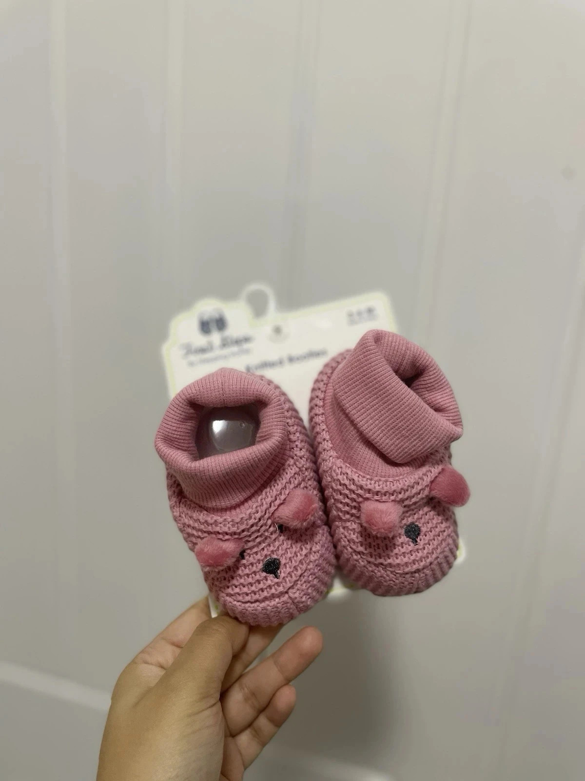 First Steps By Stepping Stones pink bear Knitted Booties