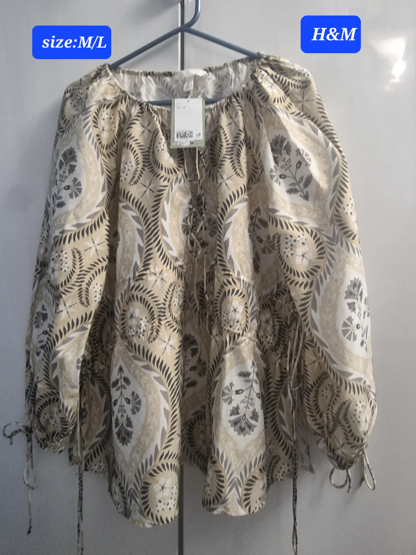 BNWT H& M long sleeve boho style blouse,size UK 12-16
