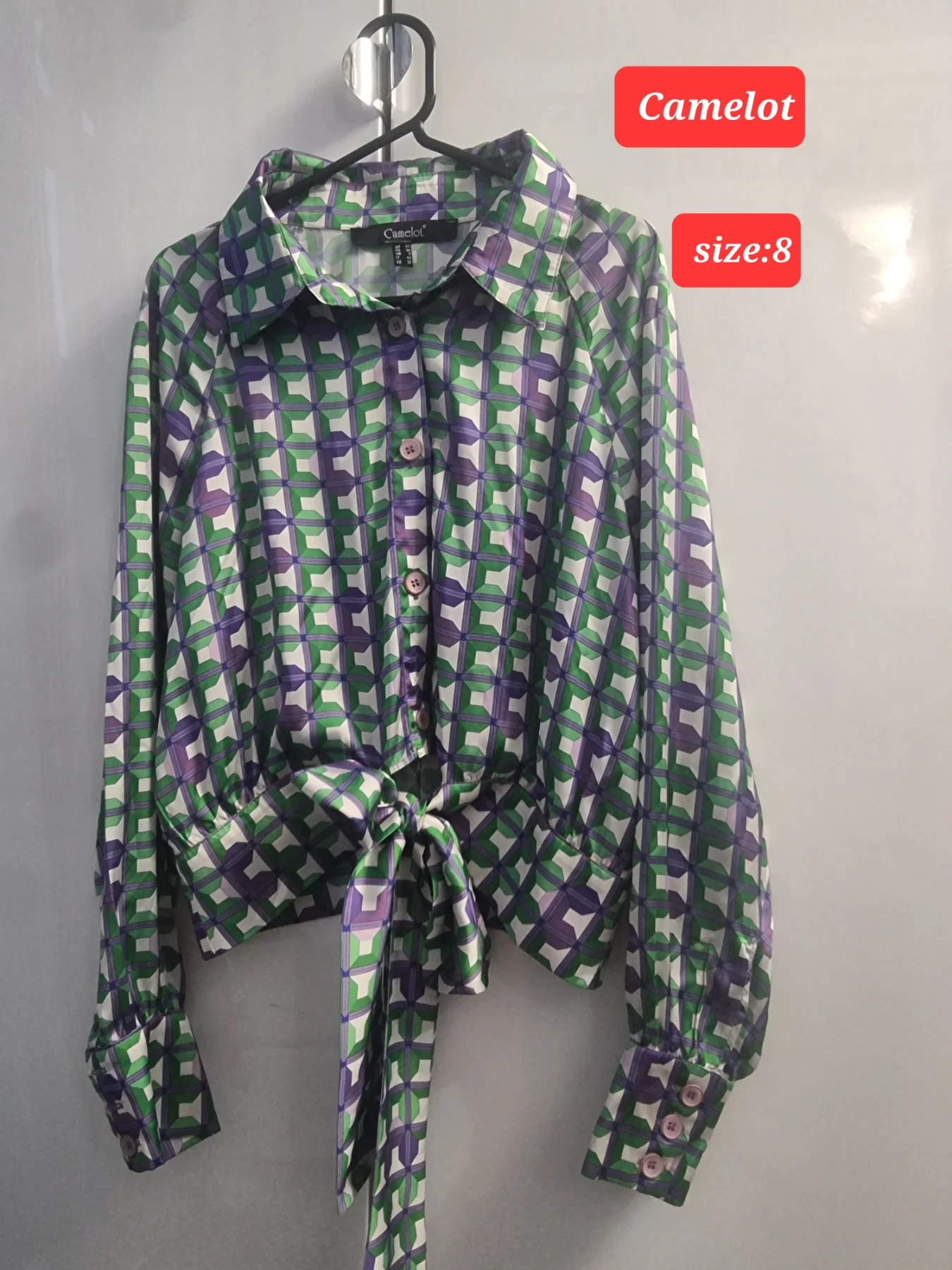 Camelot long sleeve tie up blouse,size 8