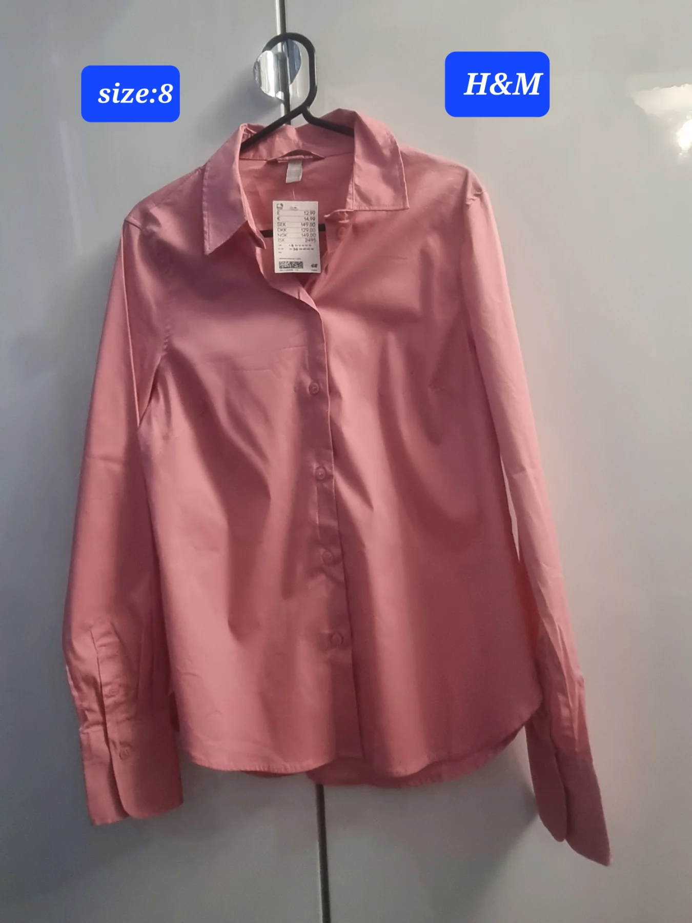 BNWT H& M cotton blend long sleeve shirt,size 8
