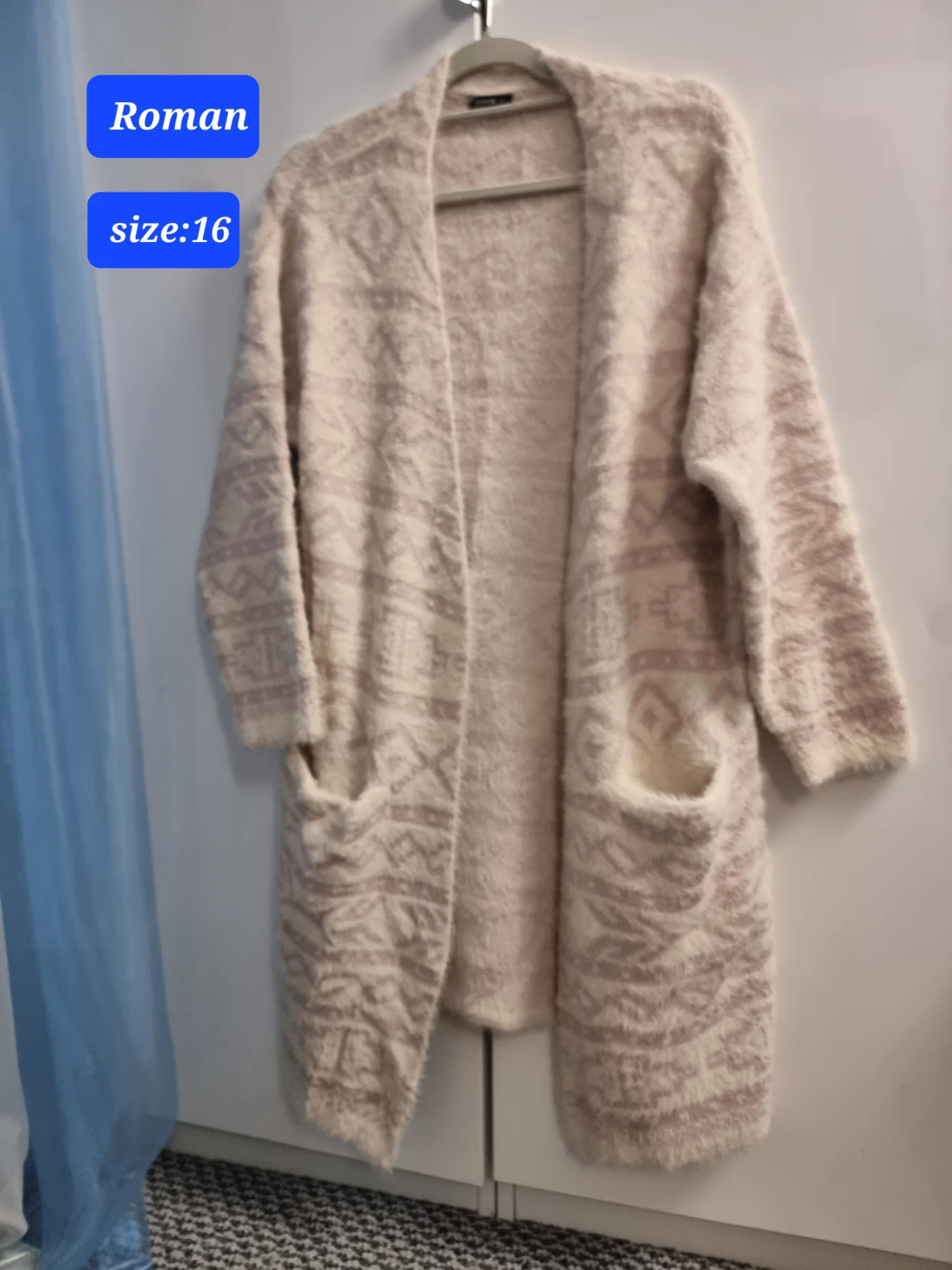Roman long open cardigan,size 16
